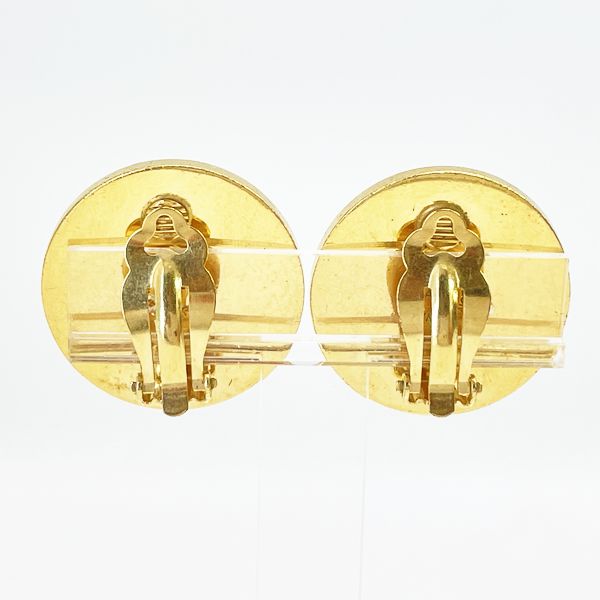 CELINE Vintage Double Circle Logo Round GP Women's Earrings Gold x Black [Used B/Standard] 20416929