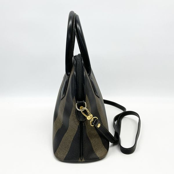 FENDI Vintage Pecan Stripe 2WAY Women's Handbag Black x Brown [Used B/Standard] 20416937