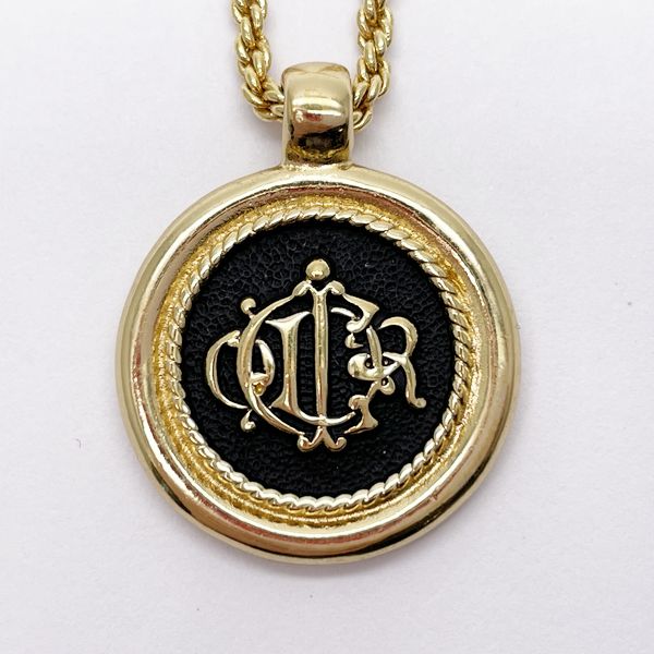 Christian Dior Vintage Emblem Round Twist GP Women's Necklace Gold x Black [Used AB/Slightly Used] 20416942