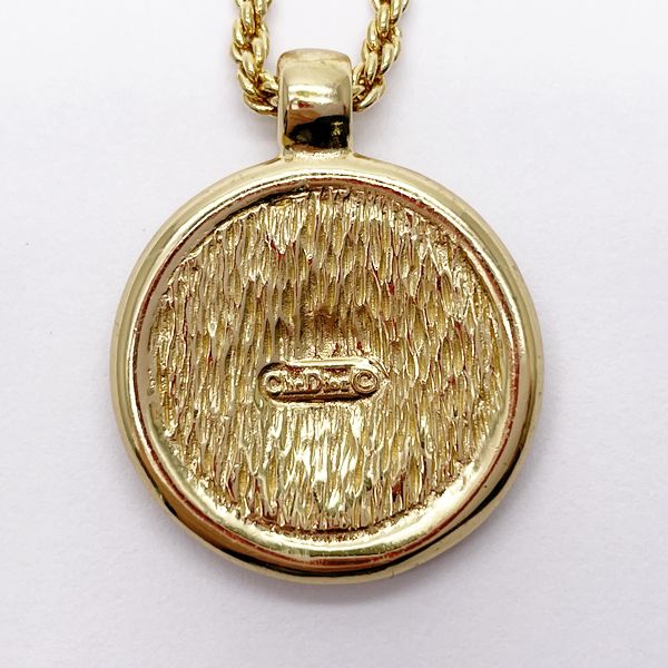 Christian Dior Vintage Emblem Round Twist GP Women's Necklace Gold x Black [Used AB/Slightly Used] 20416942