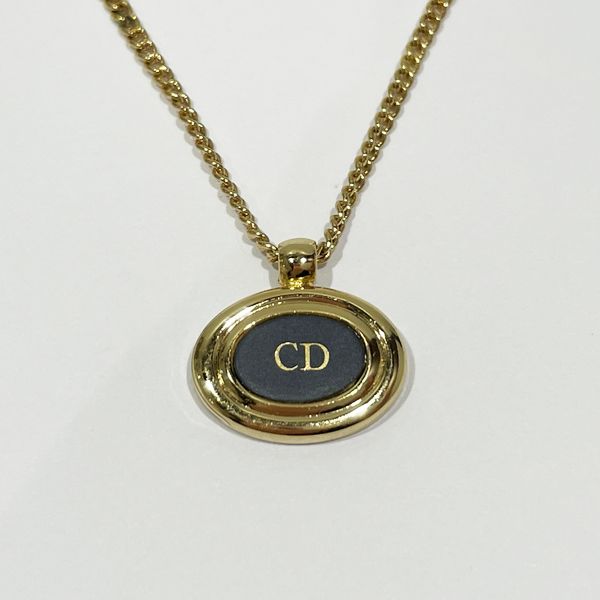 Christian Dior Vintage CD Logo Oval Tie Chain Women's Tie Pin Gold [Used AB/Slightly Used] 20416946