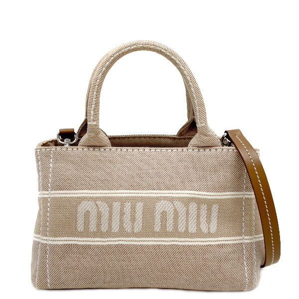 MIUMIU Jacquard Logo Denim Mini 2WAY 5BA253 Handbag Canvas Women's [Used B] 20230727