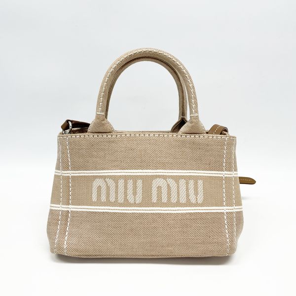 MIUMIU Jacquard Logo Denim Mini 2WAY 5BA253 Handbag Canvas Women's [Used B] 20230727