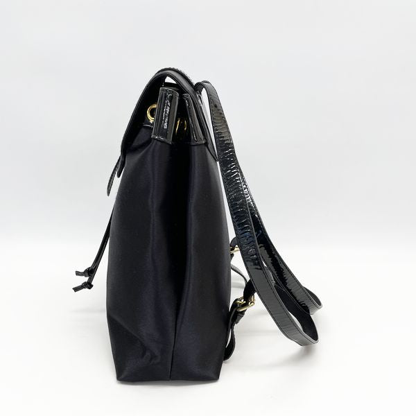 YVES SAINT LAURENT Rare Heart Motif Drawstring Vintage Backpack/Daypack Satin/Enamel/Leather Women's [Used B] 20230727