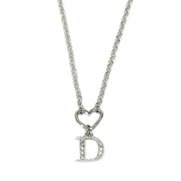 Christian Dior Vintage D Logo Heart Metal Rhinestone Women's Necklace Silver [Used AB/Slightly Used] 20417644