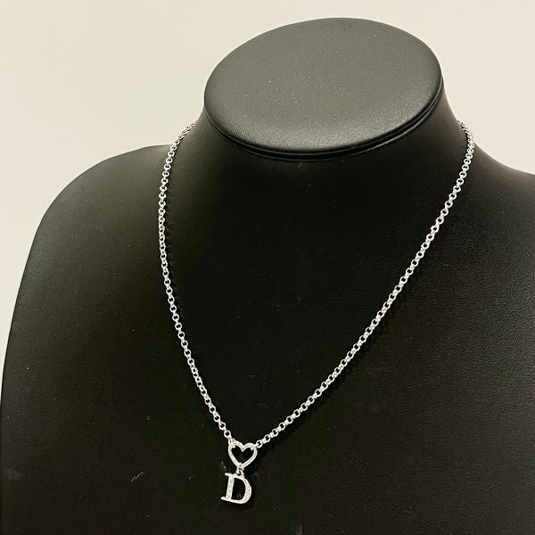 Used A/Good Condition] Christian Dior Vintage Logo Heart Clover Metal  Rhinestone Women's Necklace Silver 20432870