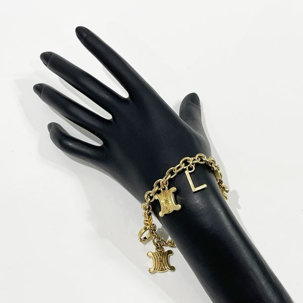 CELINE Vintage Logo Macadam Triomphe Charm Chain GP Women's Bracelet Gold [Used B/Standard] 20417723