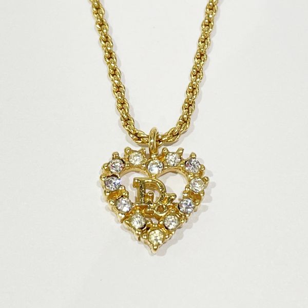 Christian Dior Vintage Logo Heart GP Rhinestone Women's Necklace Gold [Used B/Standard] 20417949