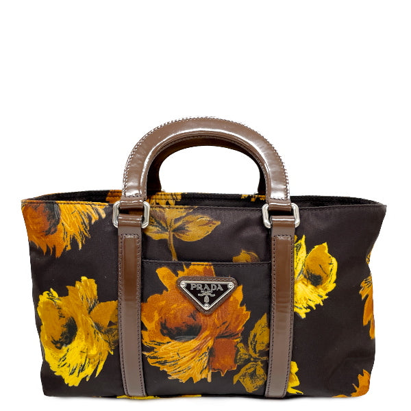 PRADA Tessuto Floral Pattern Flower Women's Handbag Brown [Used B/Standard] 20417973