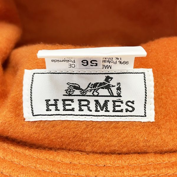 HERMES 水桶侧拉链男女通用帽子黑色 x 橙色 [二手 B/标准] 20419076