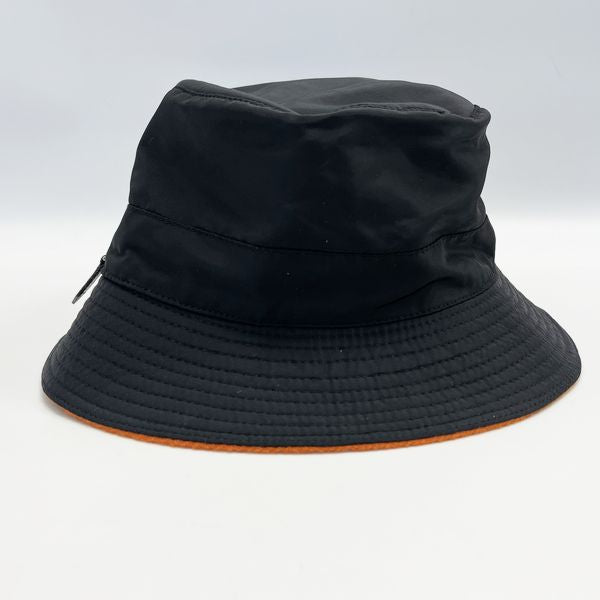 HERMES 水桶侧拉链男女通用帽子黑色 x 橙色 [二手 B/标准] 20419076