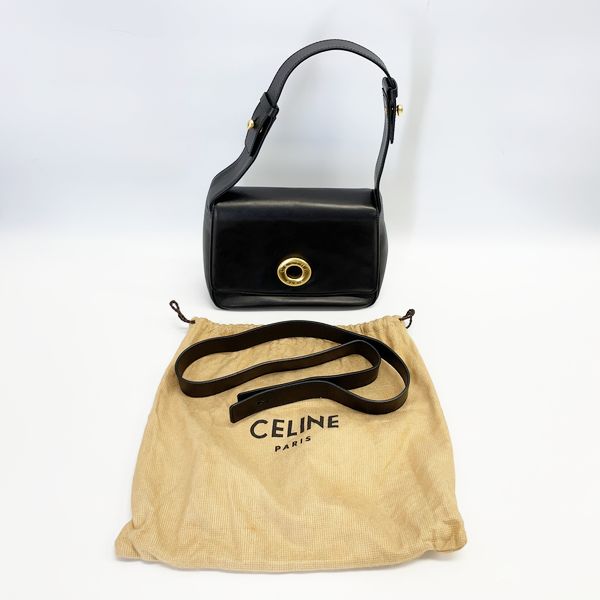 CELINE Vintage Circle Logo Mini Square 2WAY Crossbody Ladies Shoulder Bag Black [Used AB/Slightly Used] 20419690