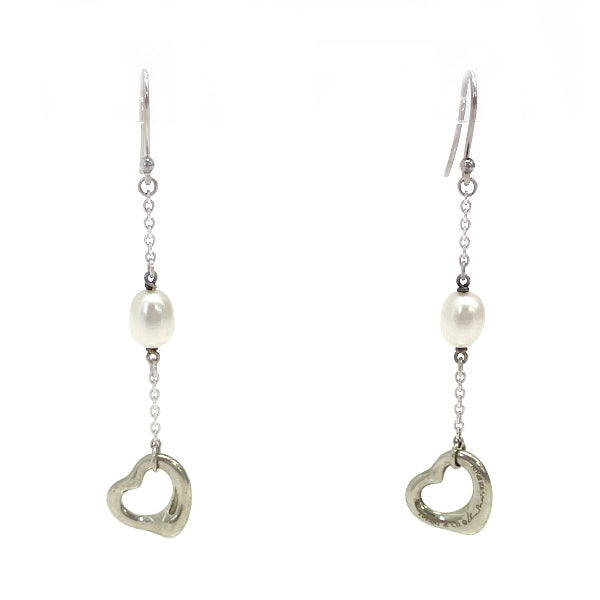 TIFFANY&amp;Co. Open Heart Pearl Drop Earrings Silver 925 Women's [Used B] 20230807