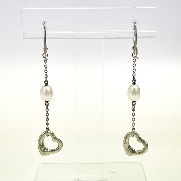 TIFFANY&amp;Co. Open Heart Pearl Drop Earrings Silver 925 Women's [Used B] 20230807