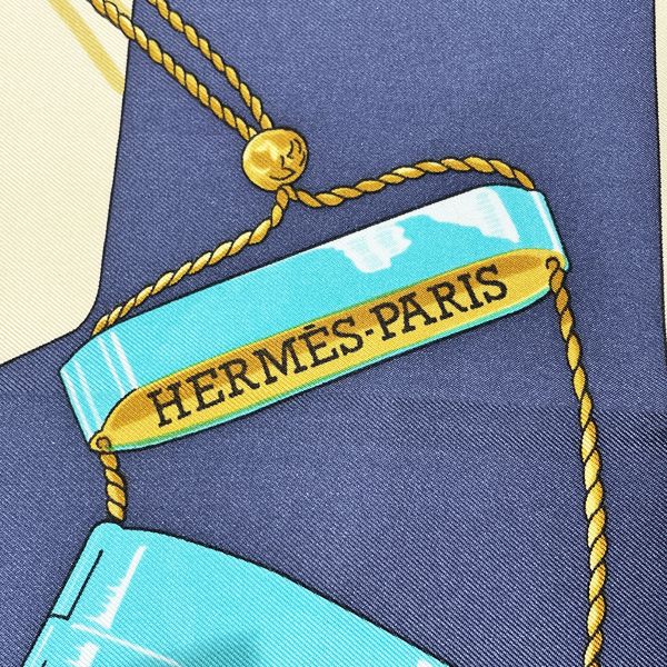 HERMES Rare Carre90 REVERIES JAPONAISES Admiration for Japan Sword Helmet Japanese Pattern Women's Scarf Navy [Used AB/Slightly Used] 20419962