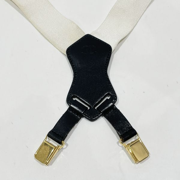 CHANEL Vintage Logo Here Mark Belt Women's Suspenders White x Black [Used B/Standard] 20419963