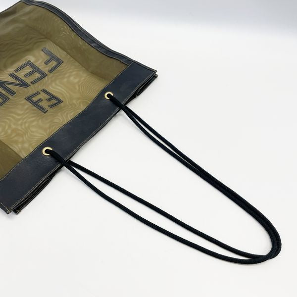 FENDI FF Logo Mesh String Braided Vintage Tote Bag Leather/Nylon Women's [Used B] 20230720