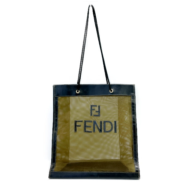 FENDI FF 徽标网绳编织复古手提包皮革/尼龙女式 [二手 B] 20230720
