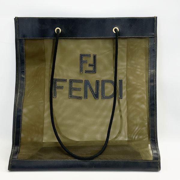 FENDI FF 徽标网绳编织复古手提包皮革/尼龙女式 [二手 B] 20230720