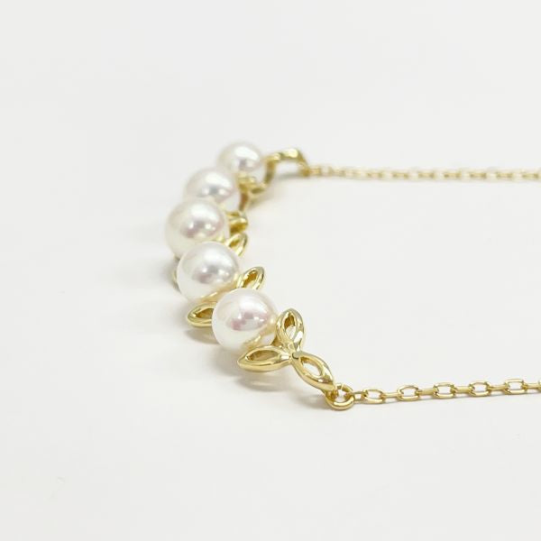 MIKIMOTO(ミキモト) 5珠 リーフデザイン アコヤ真珠 7mm ネックレス K18イエローゴールド レディース【中古AB】20230725