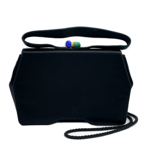 FENDI Vintage Rare Colored Stone Metal Fittings String Braided Women's Shoulder Bag Black [Used B/Standard] 20420203