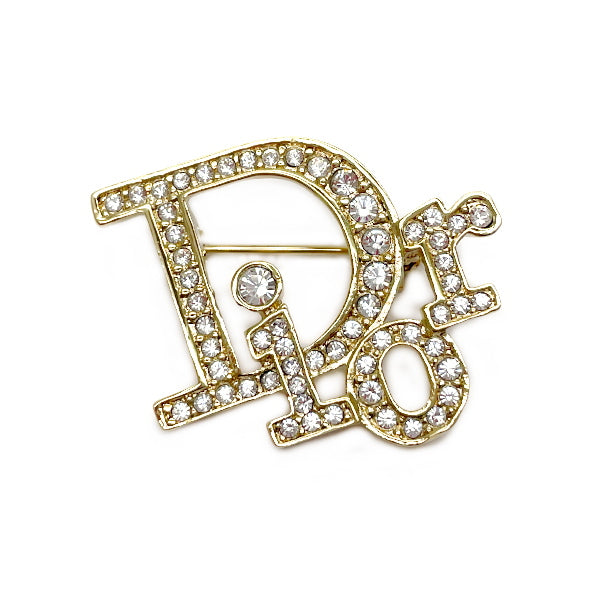 Christian Dior Vintage Dior Logo Rhinestone GP Women's Brooch [Used AB/Slightly Used] 20420227