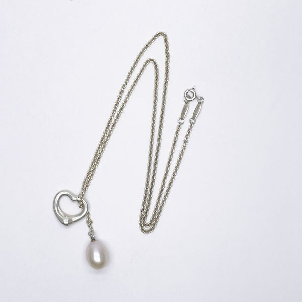 TIFFANY&amp;Co. Open Heart Pearl Lariat Necklace Silver 925 Women's [Used B] 20230728