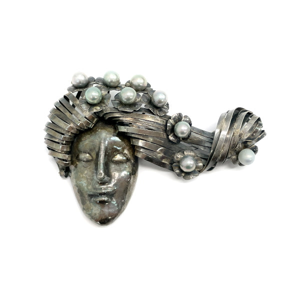 no brand Hiro Artist Face Face Motif 9P Pearl Approx. 6mm Silver Unisex Brooch [Used B/Standard] 20420986