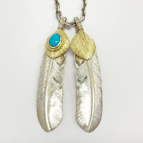 no brand no brand TADY&amp;KING extra large gold feather right facing &amp; heart K18 extra large feather gold rope turquoise left facing external chain set silver K18YG men's necklace [Used AB/slightly used] 20421048