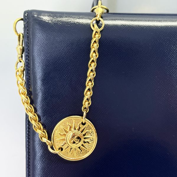 Gianni Versace Vintage Sunburst Vanity Square Charm Women's Handbag Blue [Used B/Standard] 20421439