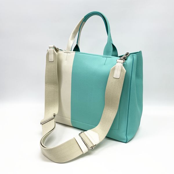 TIFFANY&amp;Co. (Tiffany) 2WAY shoulder bag leather Tiffany blue x white shoulder bag leather ladies [Used AB] 20230724