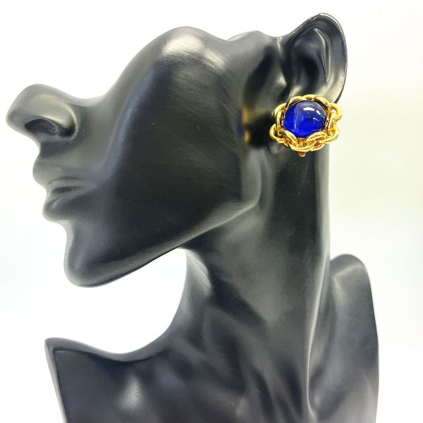 CHANEL Colored Stone Flower Motif Chain 2217 Vintage Earrings GP Women's [Used B] 20230807