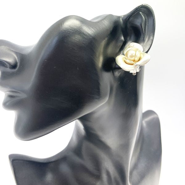 CHANEL Vintage Cocomark Rose Flower Flower 00T Metal Fake Pearl Women's Earrings Silver [Used AB/Slightly Used] 20421451