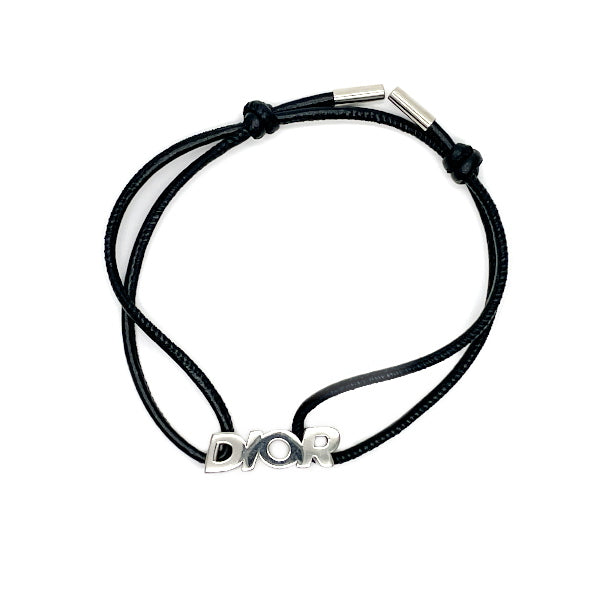 Dior Logo Plate String Metal Leather Unisex Bracelet Silver x Black [Used A/Good Condition] 20421466