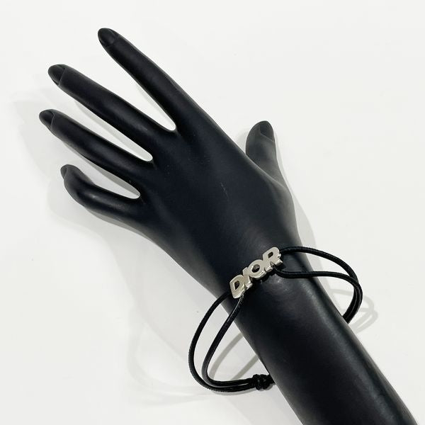 Dior 徽标板绳金属皮革男女通用手链银色 x 黑色 [二手 A/状况良好] 20421466