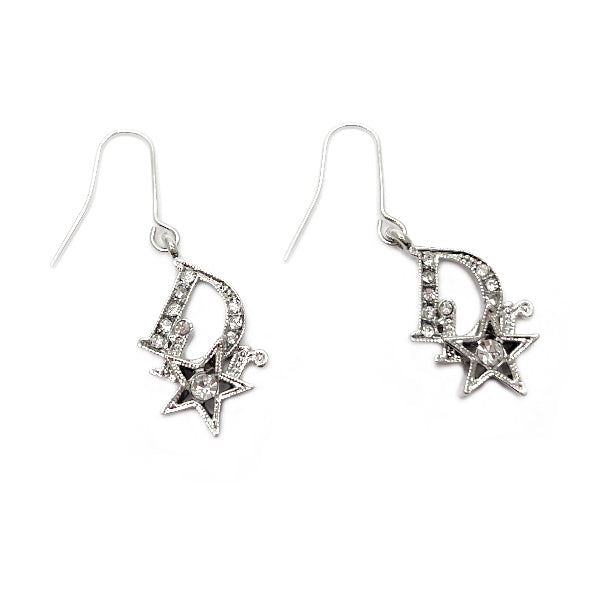 Christian Dior Vintage Logo Star Hook Metal Rhinestone Women's Earrings Silver [Used AB/Slightly Used] 20421470