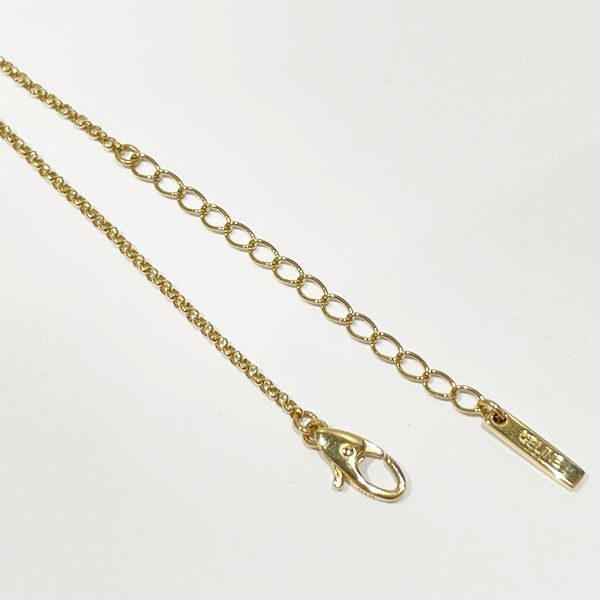 CELINE Logo Plate Red Bean Chain K18YG Women's Necklace Gold [Used AB/Slightly Used] 20421563