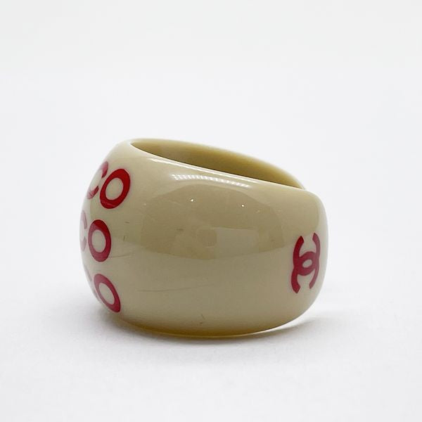 CHANEL Vintage COCO Coco Mark 01P Plastic Women's Ring No. 15 Beige x Red [Used AB/Slightly Used] 20421582