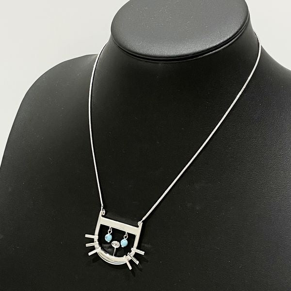 Christian Dior D Logo Cat Motif Turquoise Vintage Necklace Metal Women's [Used AB] 20230825