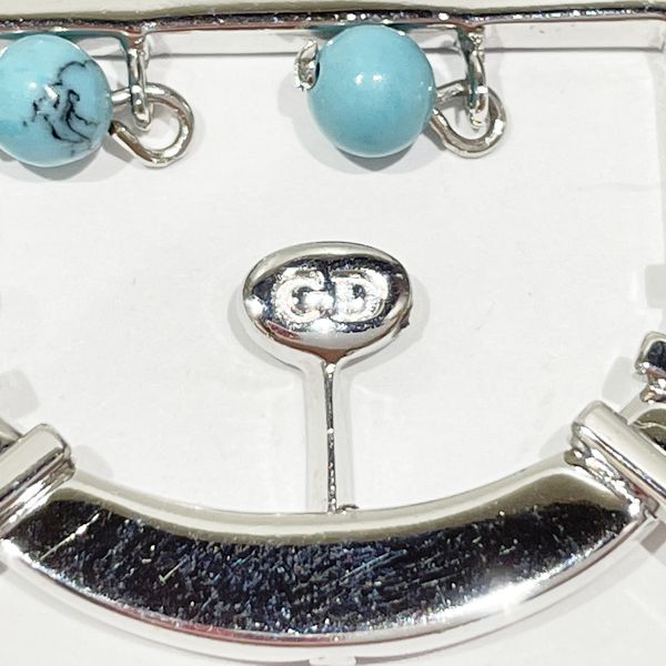 Christian Dior D Logo Cat Motif Turquoise Vintage Necklace Metal Women's [Used AB] 20230825