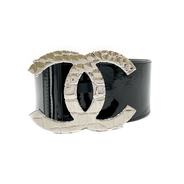CHANEL Vintage Big Coco Mark SV Metal Fittings Thick Belt 07P 34/85 Women's Belt Black x Silver [Used AB/Slightly Used] 20421597