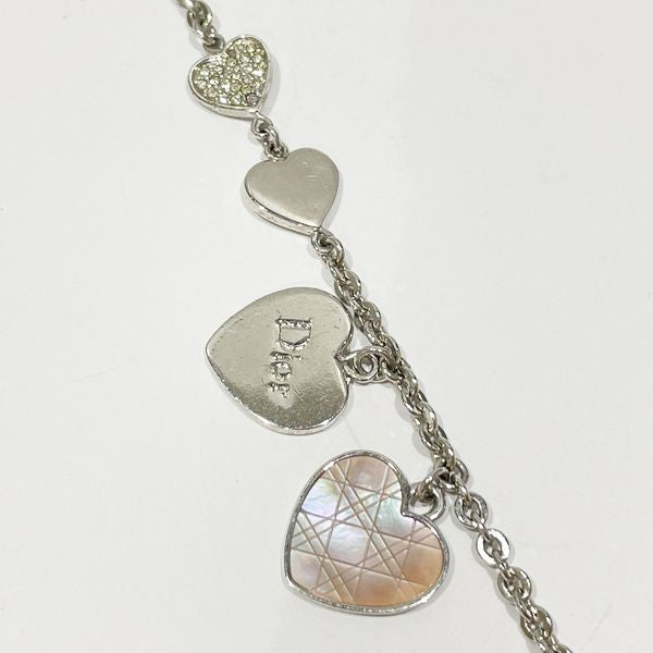 Christian Dior Heart Charm Shell Logo Vintage Necklace Metal/Rhinestone Women's [Used B] 20230825