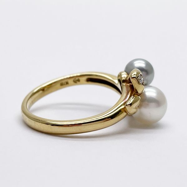 TASAKI 3P Diamond 2P Pearl 0.06ct Approx. 7mm x Approx. 4mm No. 11 Ring K18 Yellow Gold Women's [Used B] 20230802