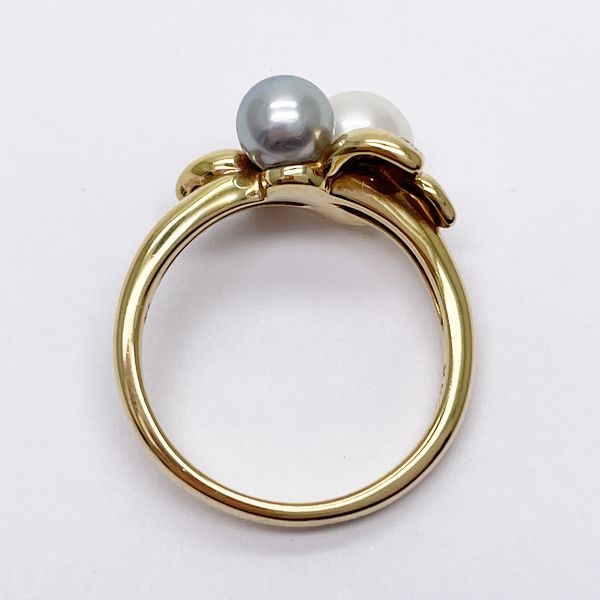 TASAKI 3P Diamond 2P Pearl 0.06ct Approx. 7mm x Approx. 4mm No. 11 Ring K18 Yellow Gold Women's [Used B] 20230802