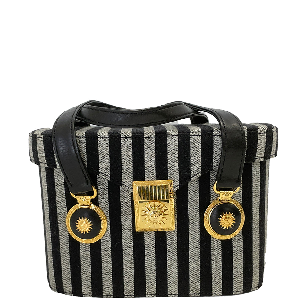Versace Medusa Clasp Leather Box Bag in Black