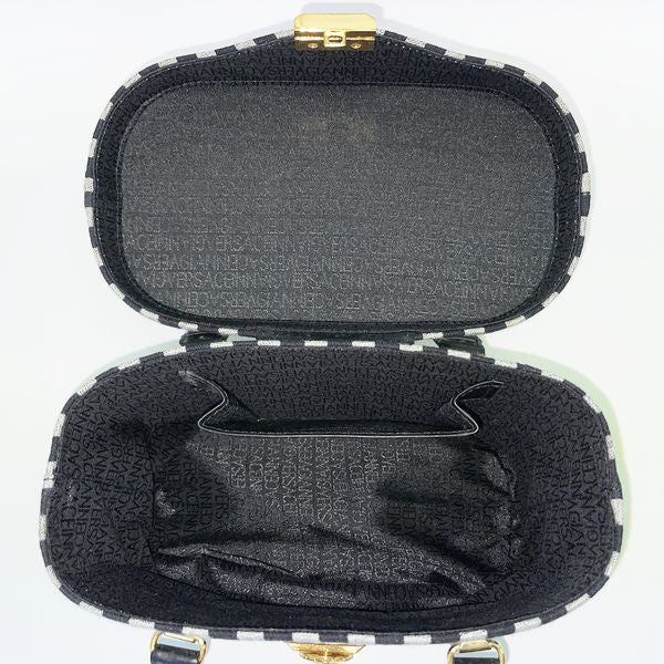 Gianni Versace Vintage Sunburst Stripe Vanity Women's Handbag Gray x Black [Used AB/Slightly Used] 20422890