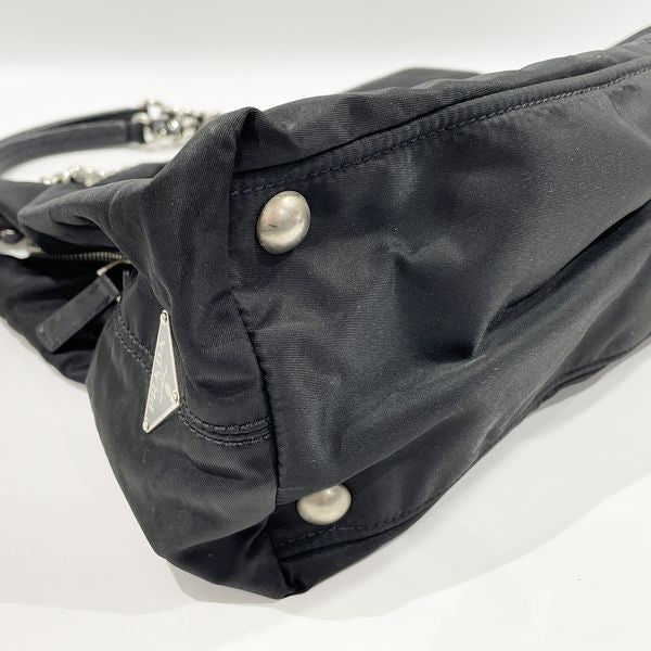 PRADA Side Logo Tessuto Saffiano Shoulder Chain Women's Tote Bag Black [Used B/Standard] 20422902