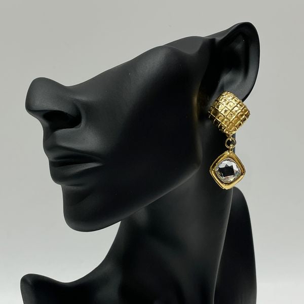 CHANEL Vintage Matelasse Diamond Bijou Swing GP Women's Earrings Gold [Used AB/Slightly Used] 20422909