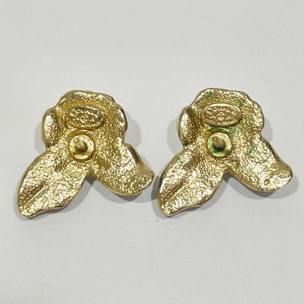 CHANEL Vintage Rose Motif Coco Mark 04A GP Women's Earrings Gold x Green x White [Used B/Standard] 20422910