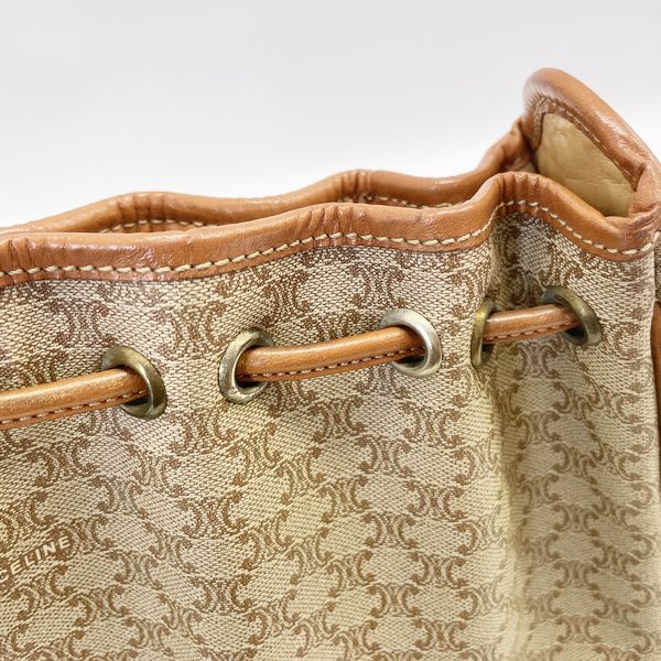 CELINE Vintage Macadam Triomphe Blason Drawstring Crossbody Ladies Shoulder Bag Beige x Brown [Used B/Standard] 20422912